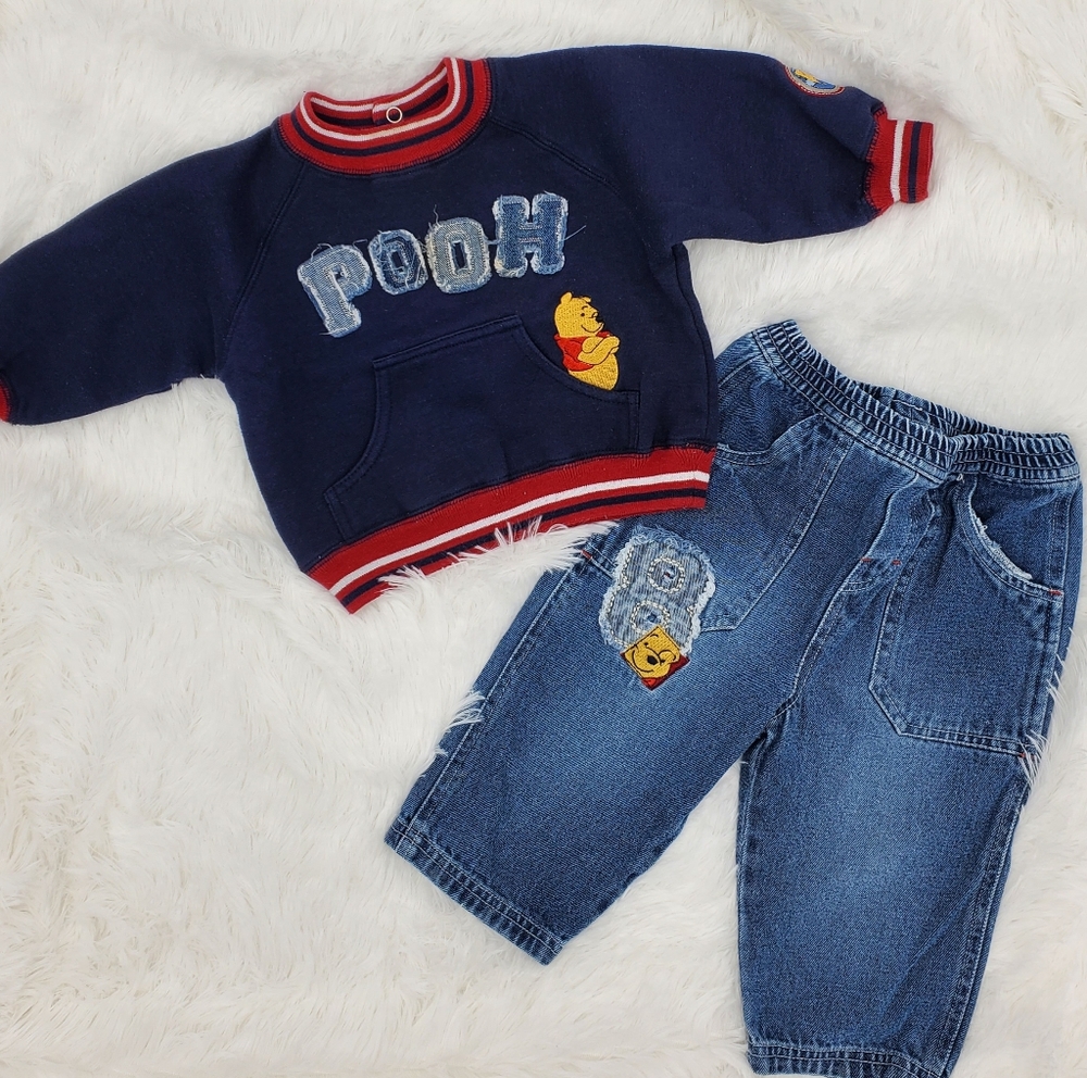 Vintage Disney Kids Navy Blue Pooh Sweatshirt With Pants 18 Months